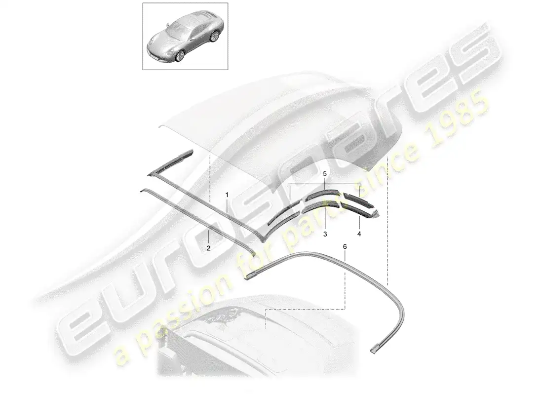 porsche 2019 (991-2) convertible top parts diagram