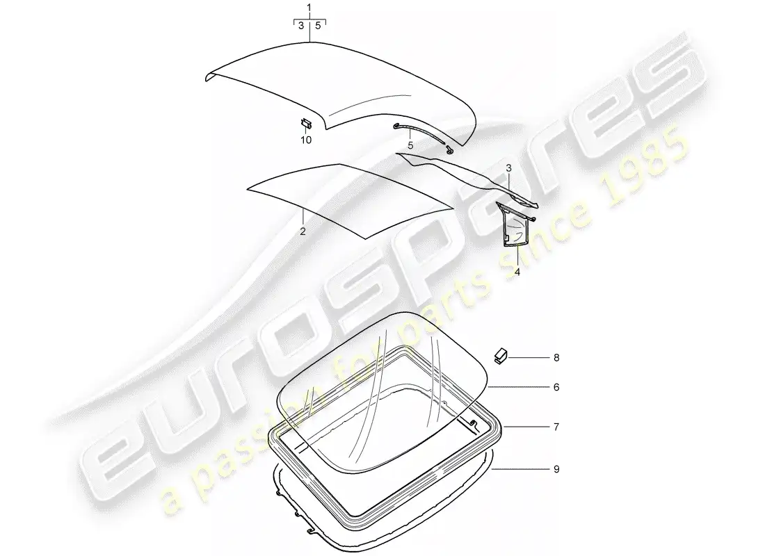 porsche 2007 (997-1) convertible top covering parts diagram