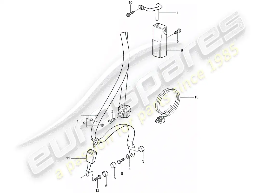 porsche 2006 (997-1) seat belt parts diagram