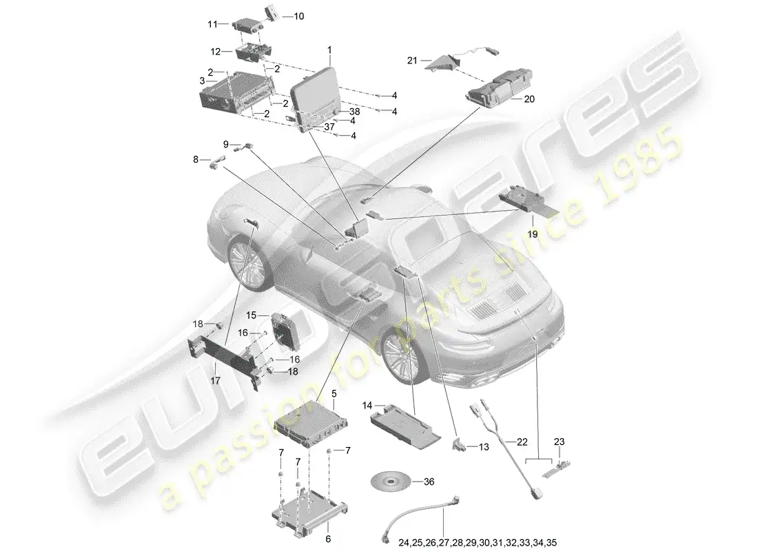 porsche 2020 (991-2 turbo) display parts diagram