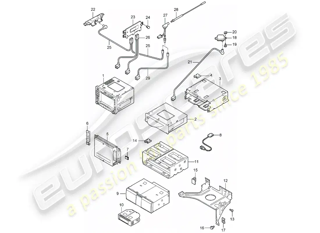 porsche 2007 (997-1) radio unit parts diagram