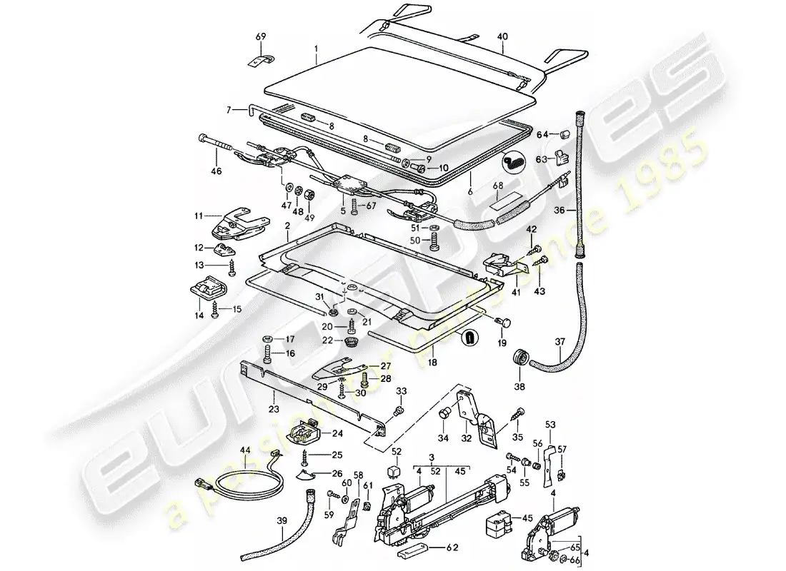 porsche 1980 (924) lifting roof - d - mj 1984>> parts diagram