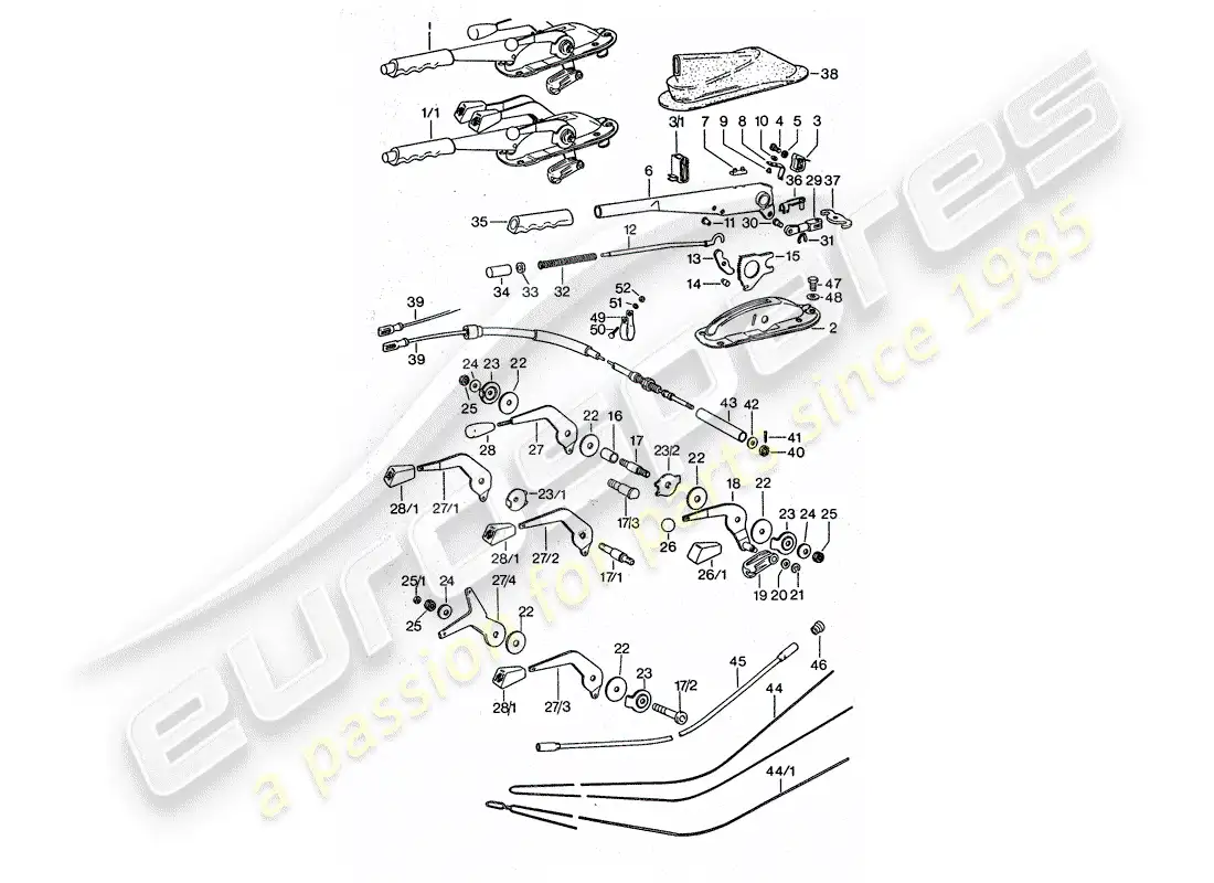 porsche 1976 (911 turbo) operating lever - handbrake - manual throttle parts diagram