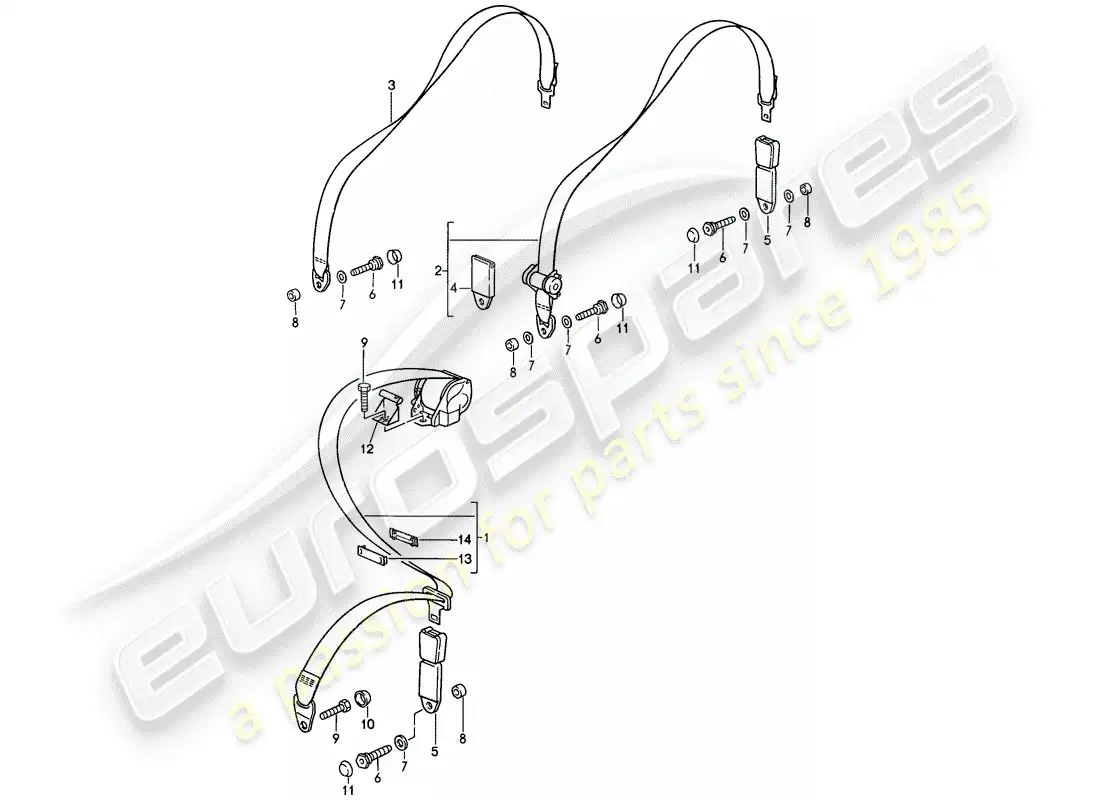 porsche 1988 (911) seat belt parts diagram