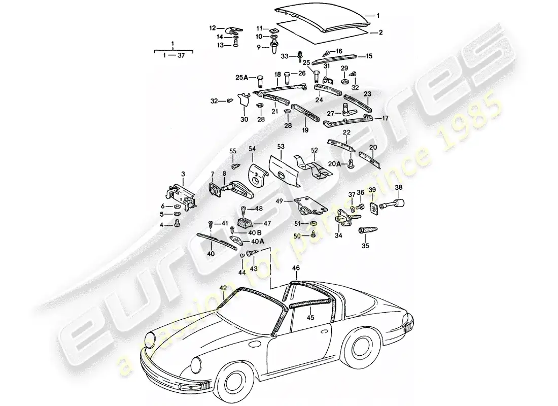 porsche 1980 (911) soft top parts diagram