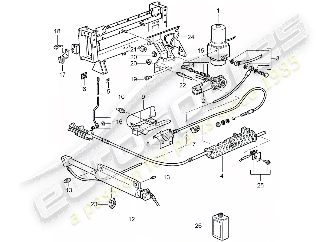 porsche 2005 (996 turbo / gt2) convertible top - driving mechanism - hydraulic parts diagram