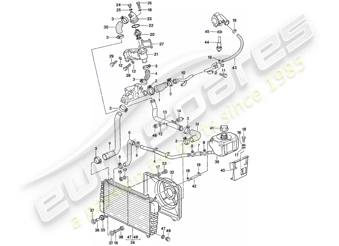 porsche 1977 (924) water cooling parts diagram