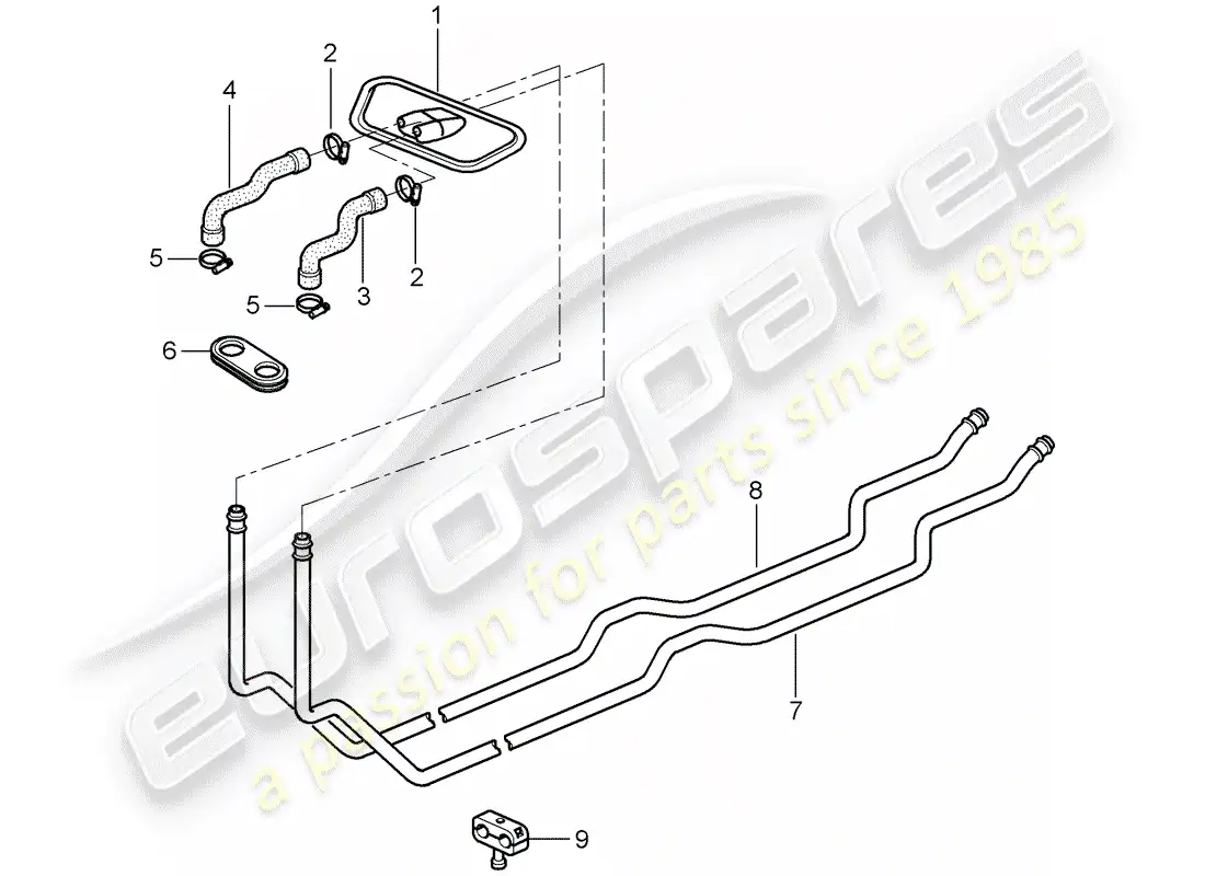 porsche 2004 (986 boxster) heater - supply pipe - return line parts diagram