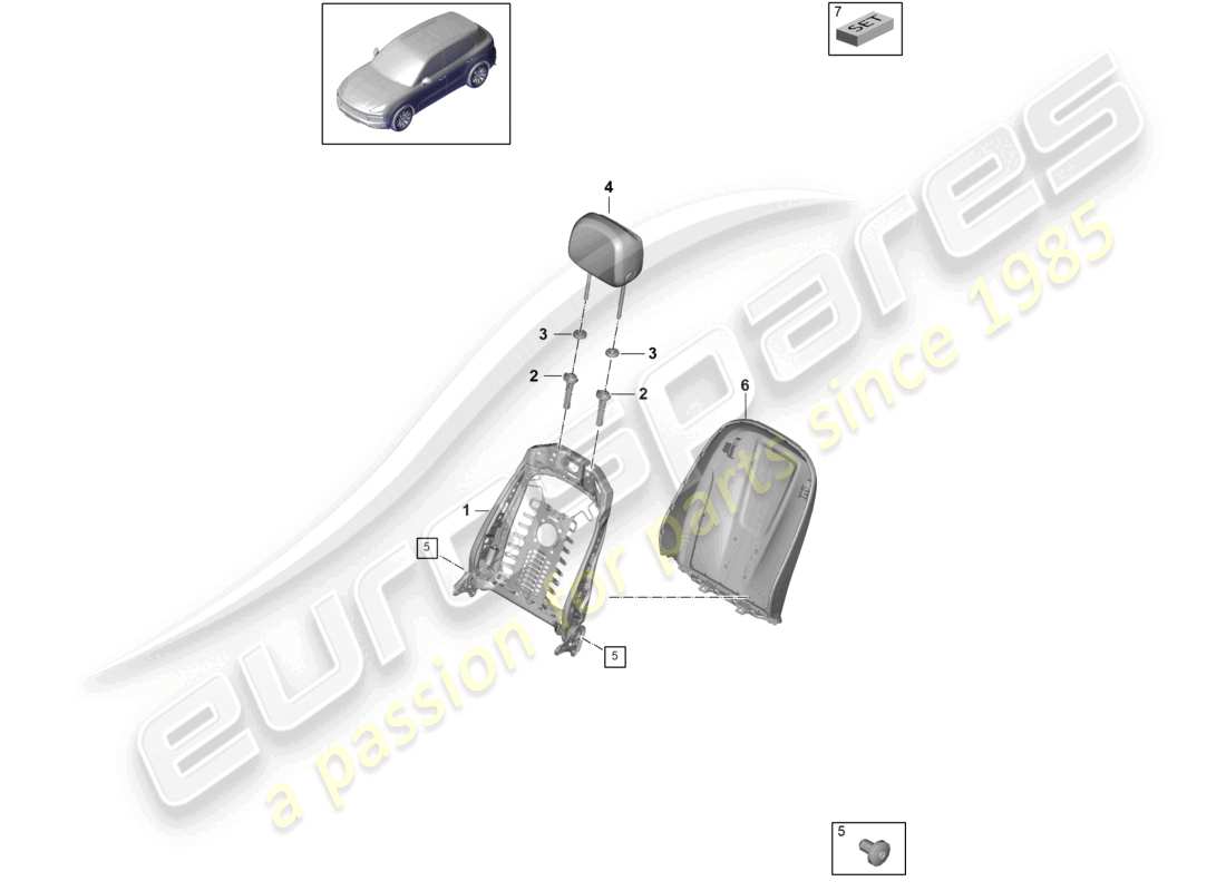 porsche 2023 (cayenne e3 9ya/9yb) backrest frame backrest shell standard seat part diagram