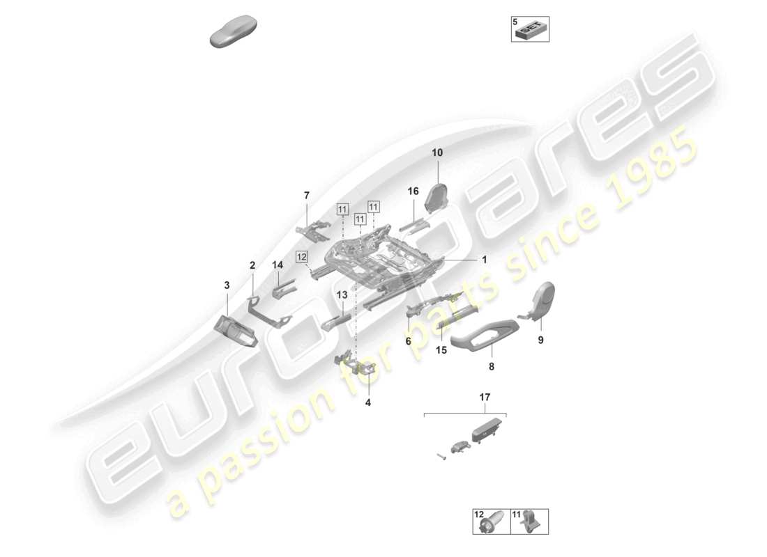 porsche 2022 (taycan 9j1-1) seat frame accessories sundry standard seat part diagram
