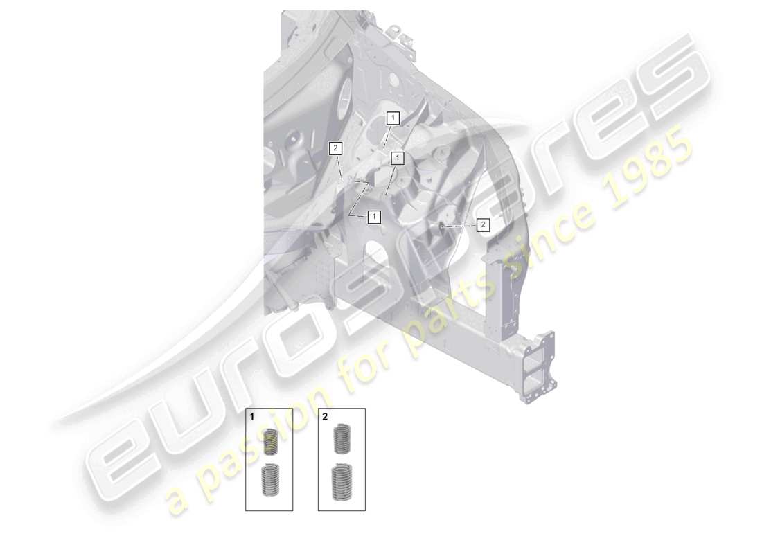 porsche 2023 (cayenne e3 9ya/9yb) thread repair kit front suspension strut mounting part diagram