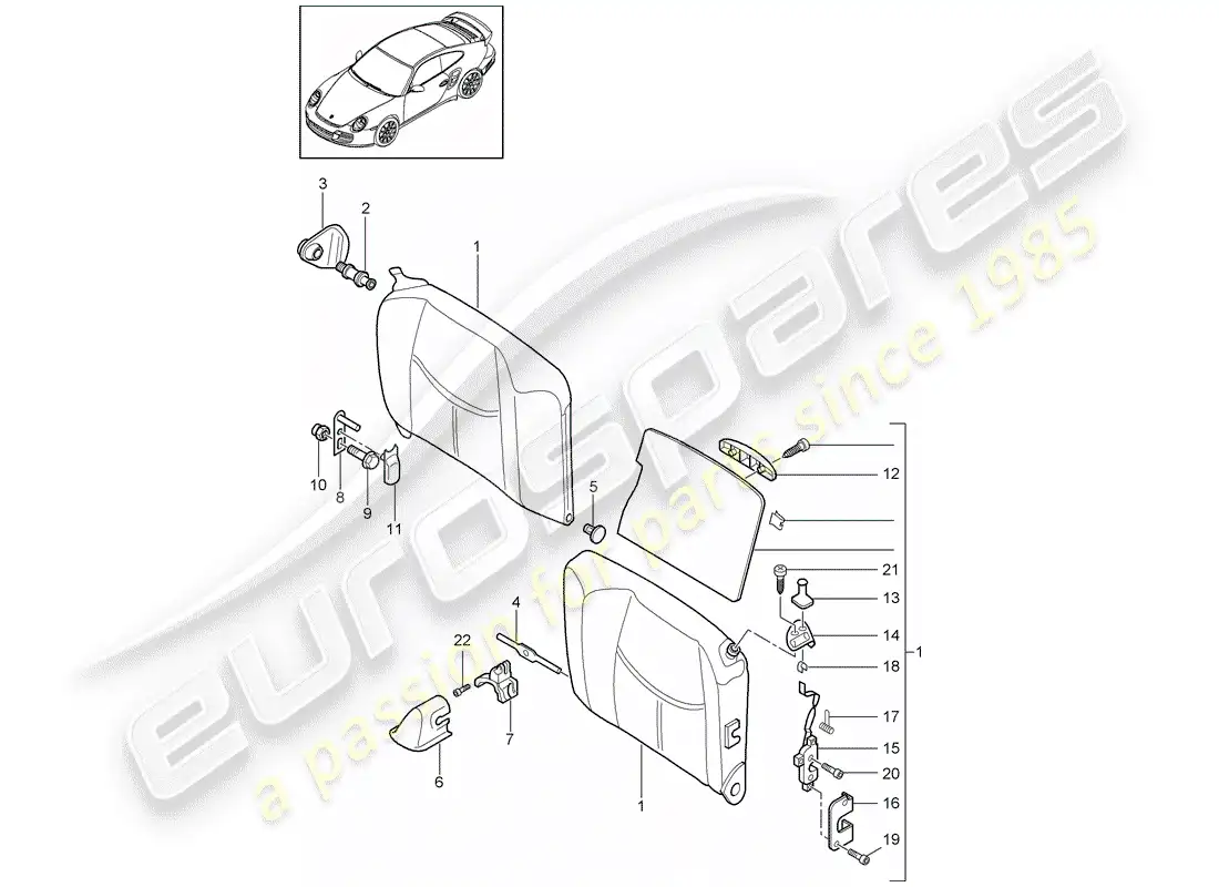 porsche 2011 (997-2 turbo / gt2 rs) emergency seat backrest parts diagram