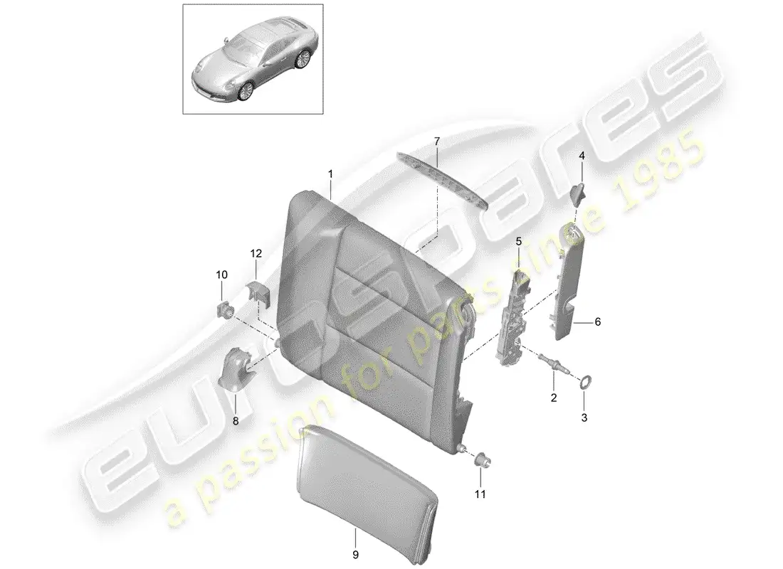 porsche 2017 (991-2) emergency seat backrest parts diagram