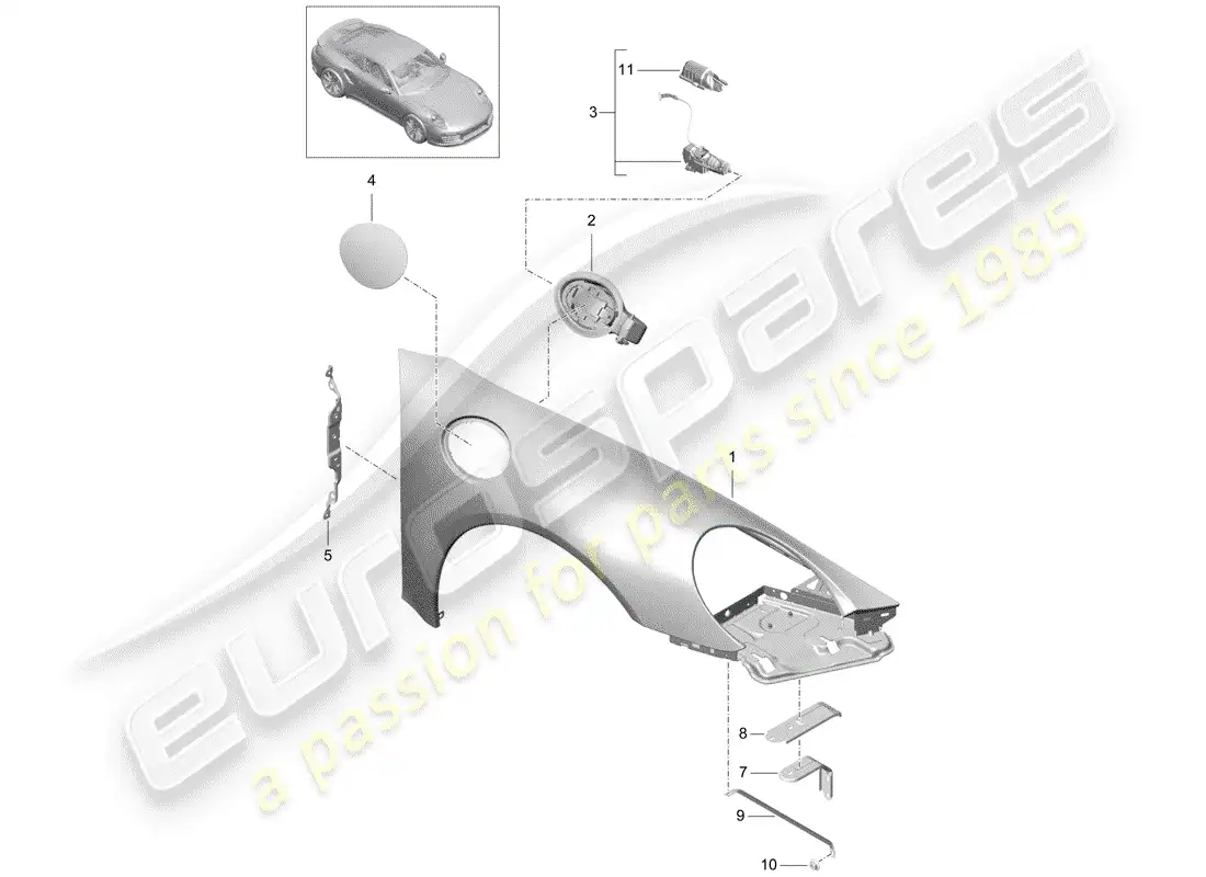 porsche 2017 (991-2 turbo) fender part diagram