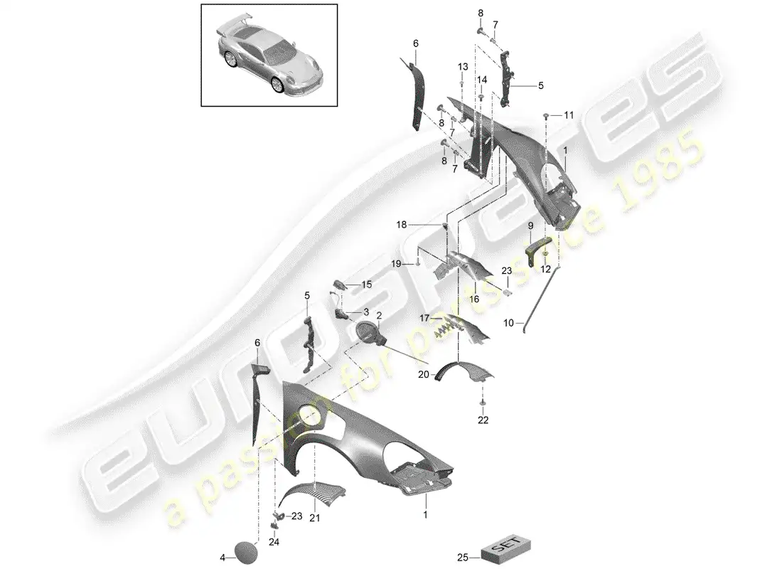 porsche 2017 (991-2 turbo) fender part diagram