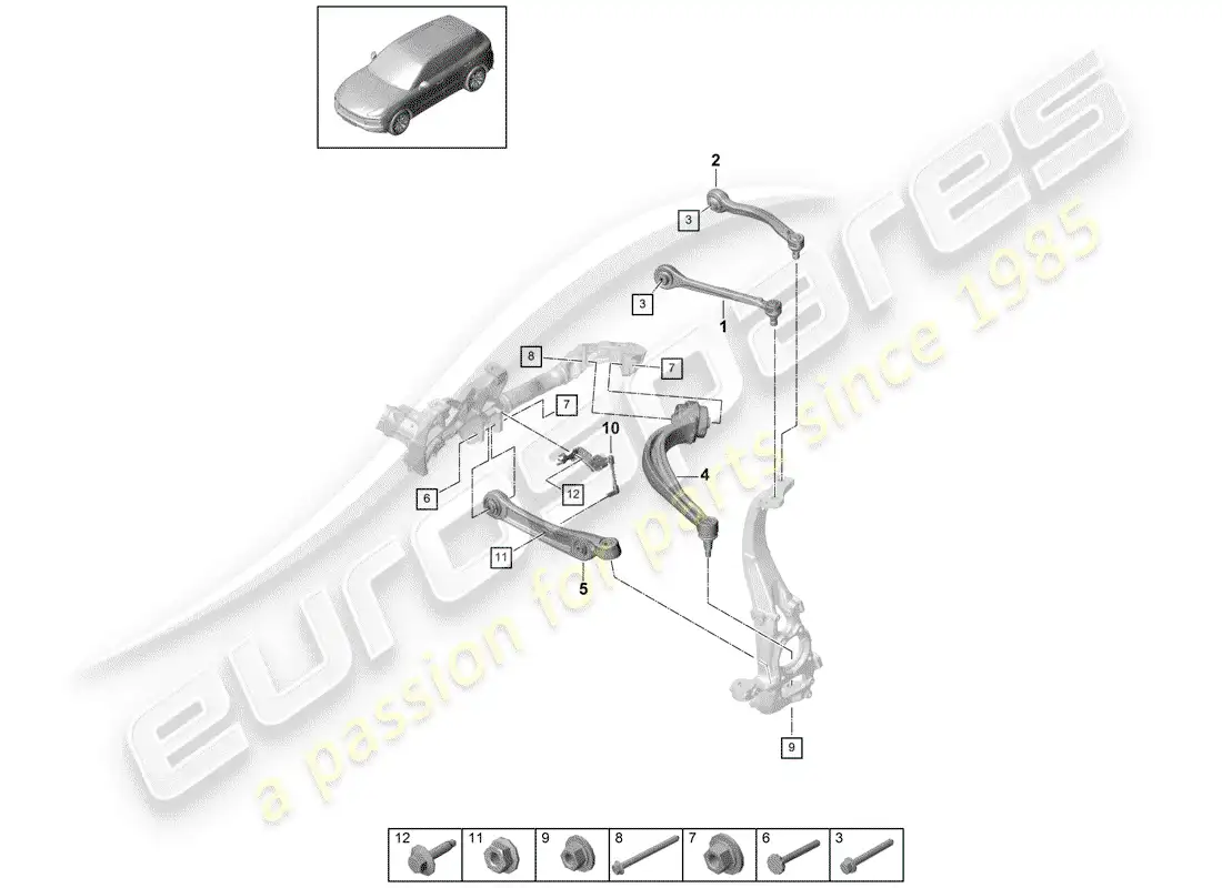 porsche 2018 (cayenne e3 9ya/9yb) track control arm parts diagram