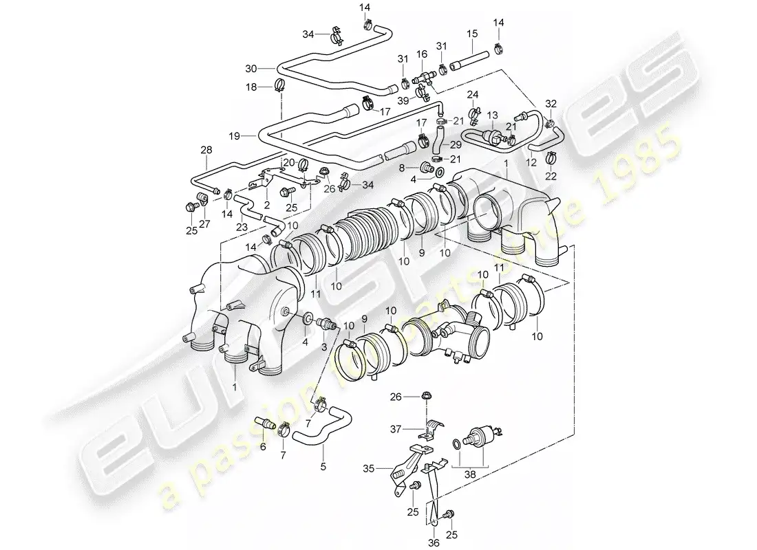 porsche 2004 (996 gt3) intake air distributor parts diagram