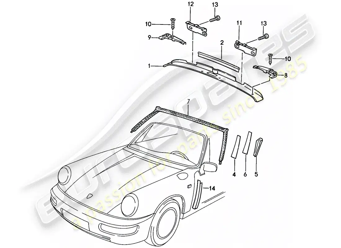 porsche 1987 (911) windshield frame - accessories parts diagram