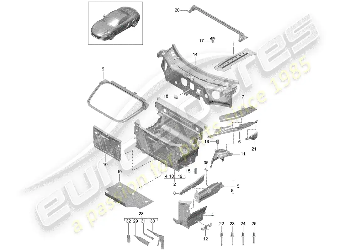 porsche 2015 (981 boxster) front end parts diagram