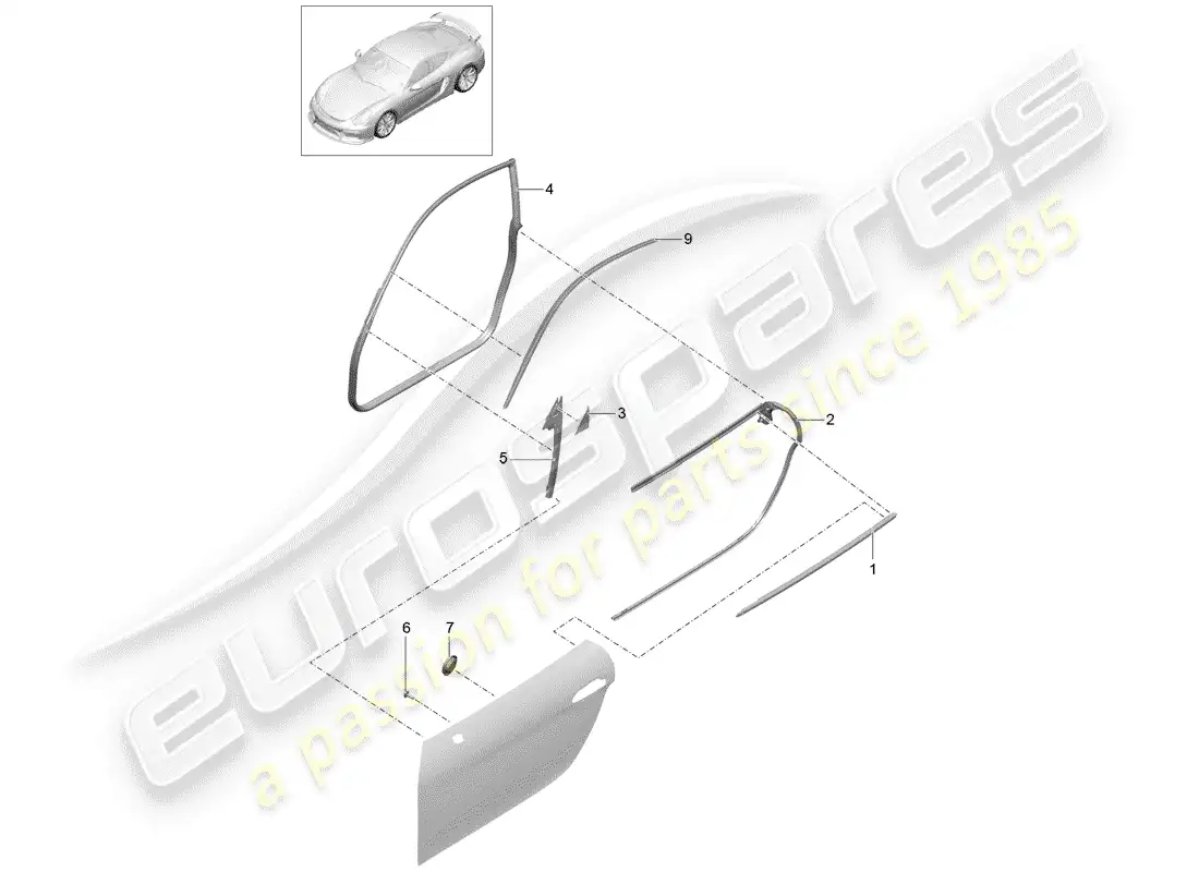 porsche 2016 (981 cayman gt4) door seal part diagram