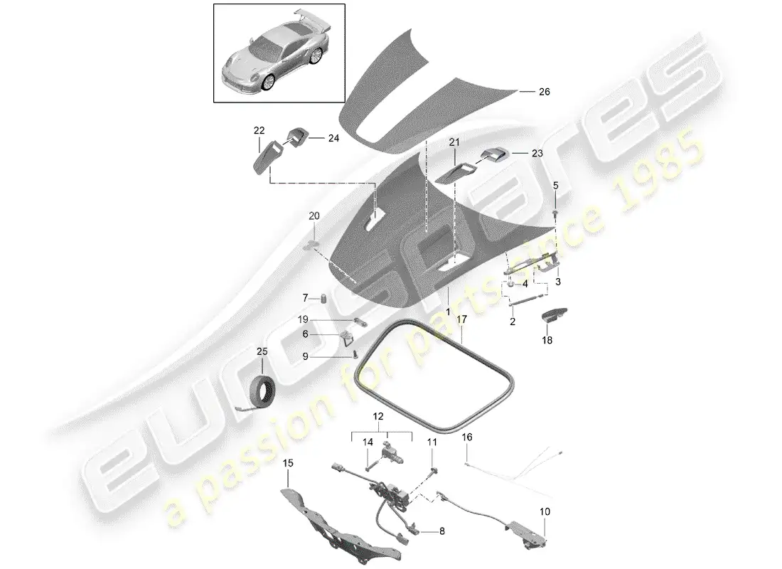 porsche 2017 (991-2 turbo) hood part diagram