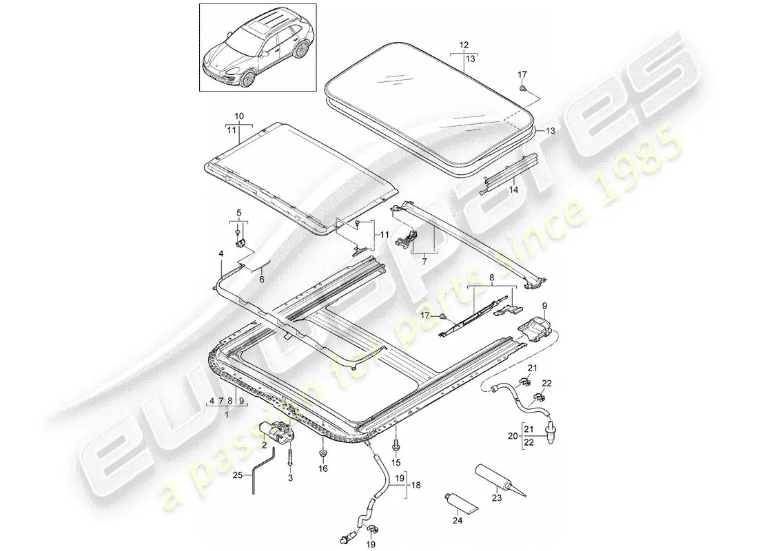 porsche 2014 (cayenne e2 92a) sunroof part diagram