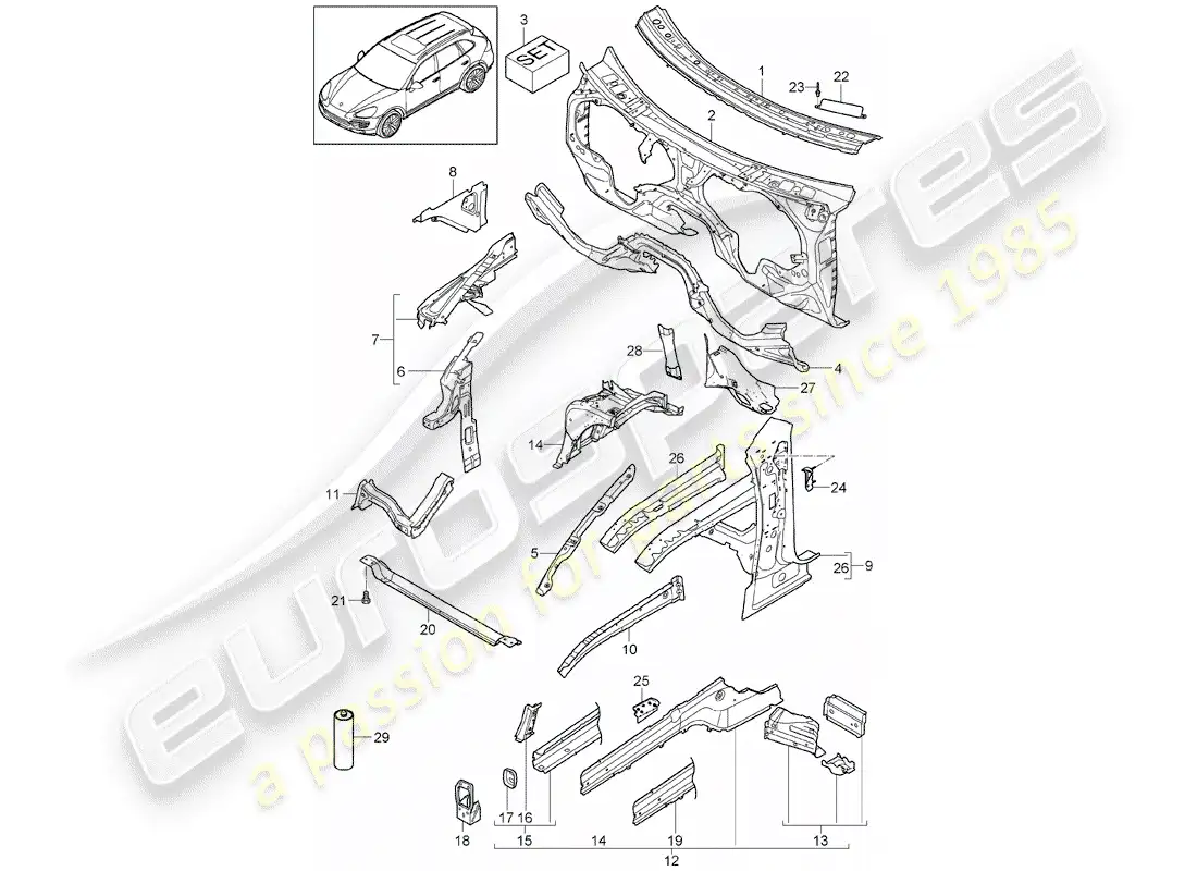 porsche 2014 (cayenne e2 92a) front end part diagram