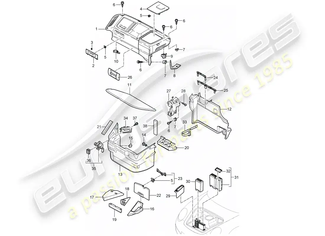 porsche 2006 (997-1) luggage compartment parts diagram