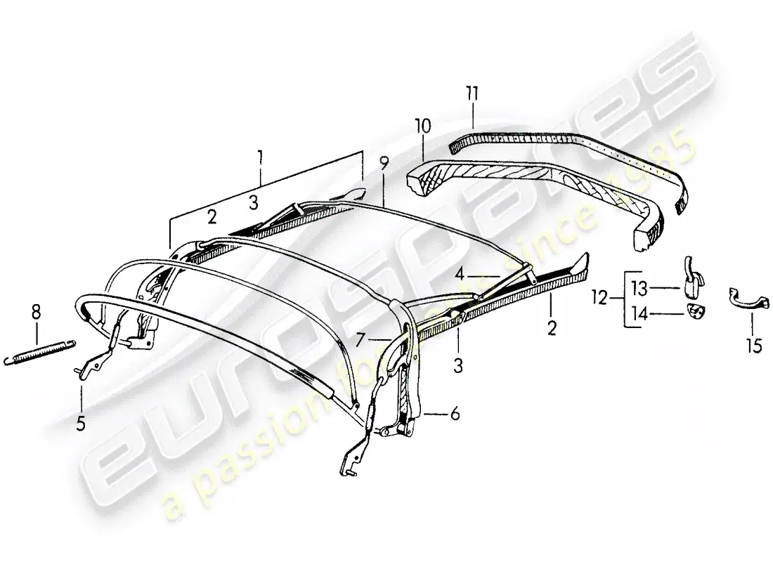 porsche 1950 (356/356a) top frame parts diagram