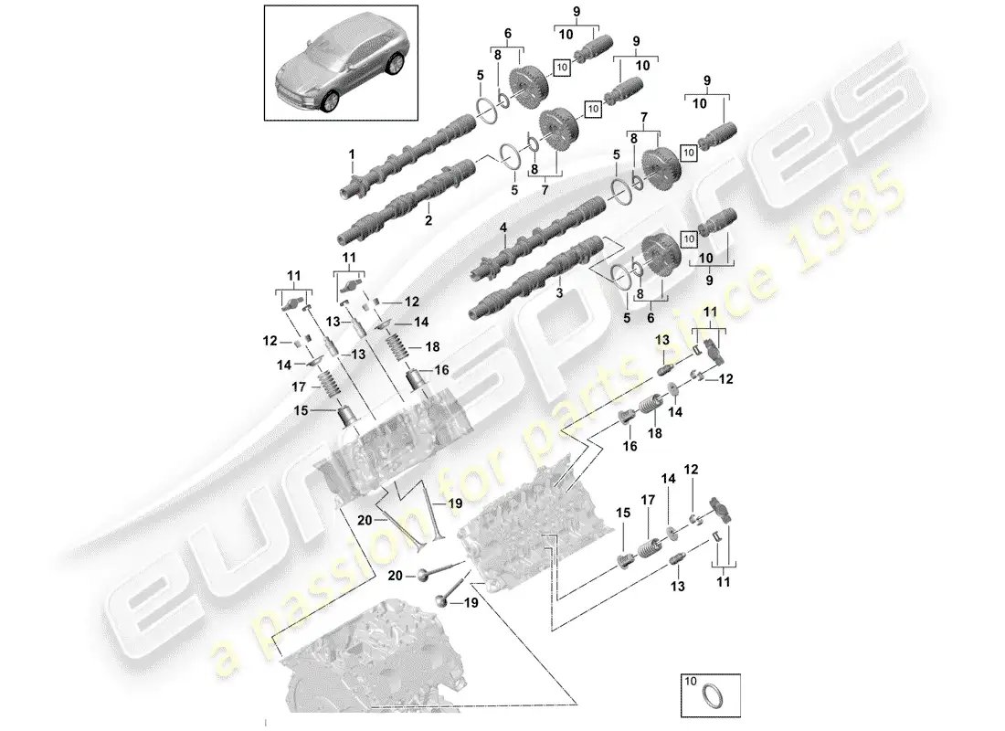 porsche 2020 (macan) camshaft, valves part diagram