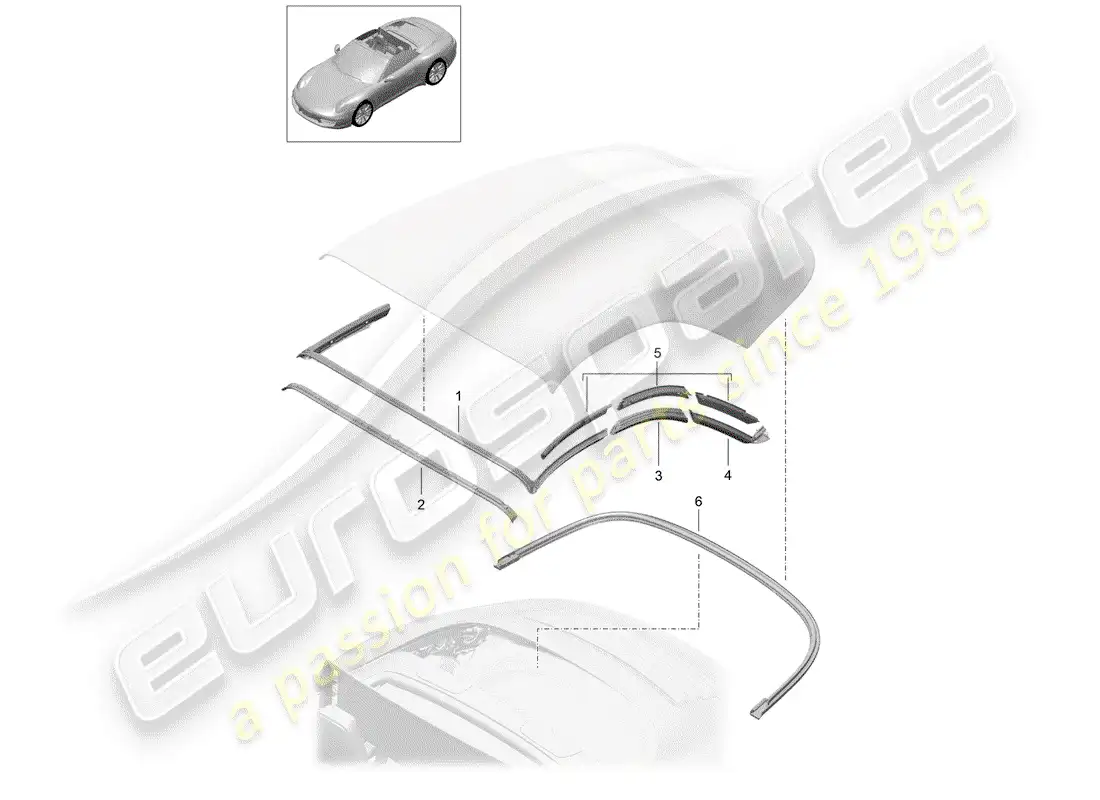 porsche 2016 (991-1) convertible top parts diagram