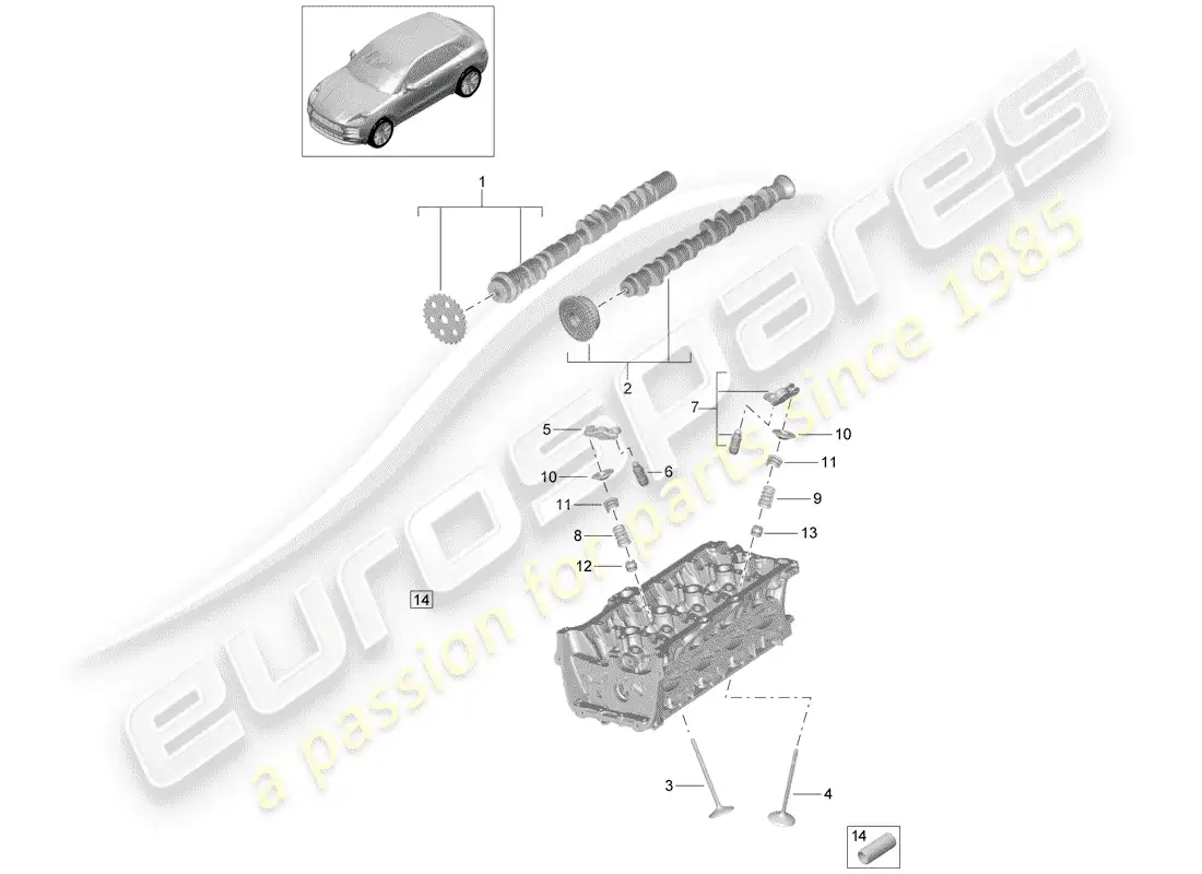 porsche 2019 (macan) camshaft, valves parts diagram