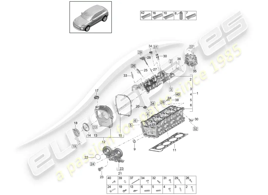 porsche 2019 (macan) cylinder head parts diagram