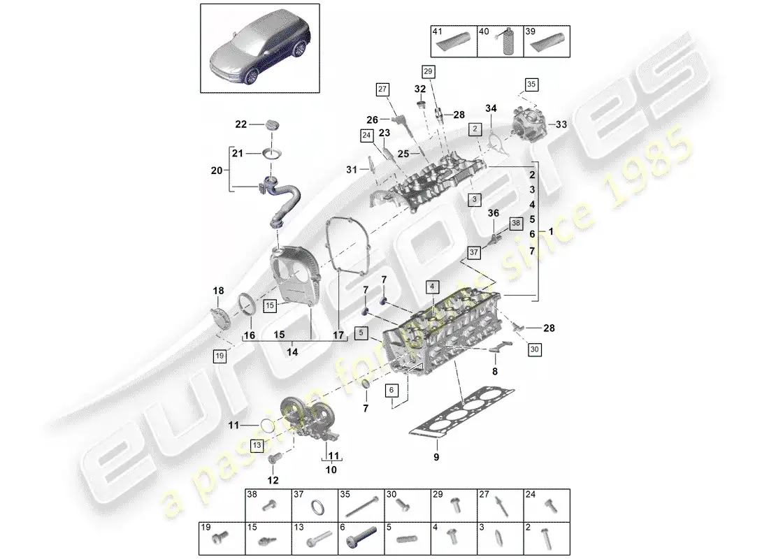porsche 2019 (cayenne e3 9ya/9yb) cylinder head parts diagram