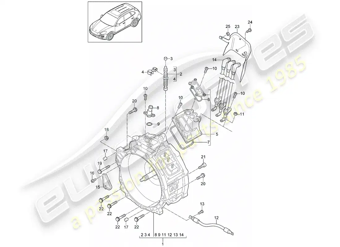 porsche 2014 (cayenne e2 92a) traction motor for elec. drive parts diagram
