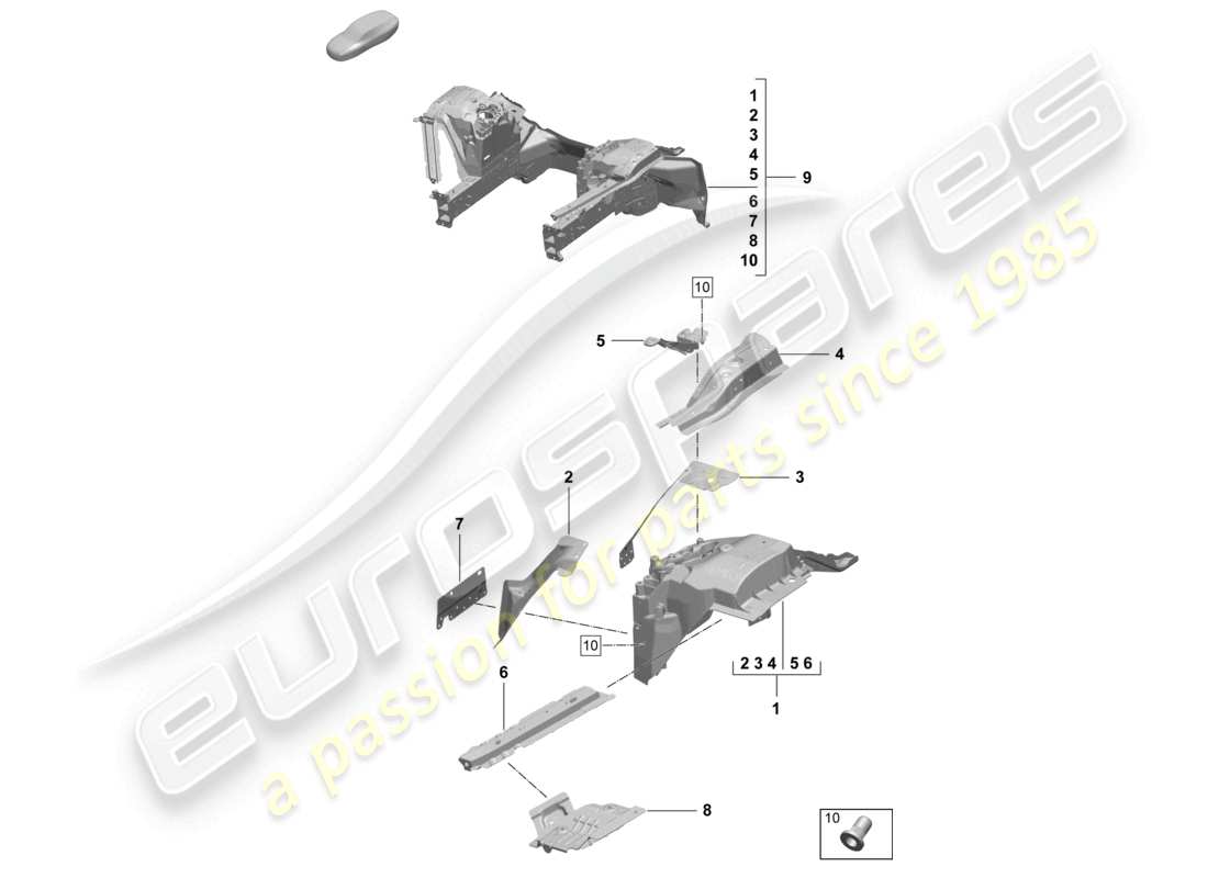 porsche 2025 (macan-e) front end side member suspension strut mounting part diagram