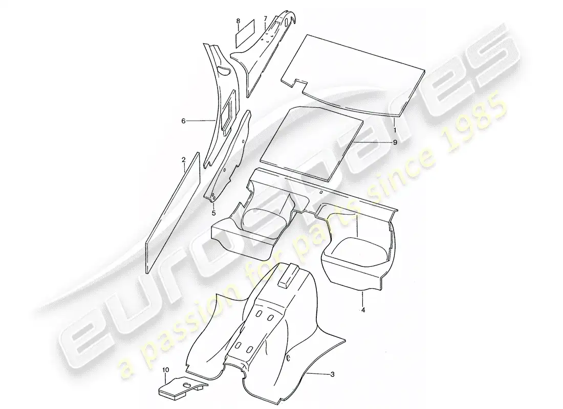 porsche 1989 (928) body shell - sound absorbers parts diagram
