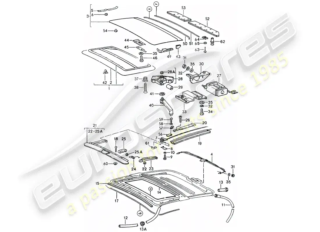 porsche 1994 (964) sunroof parts diagram