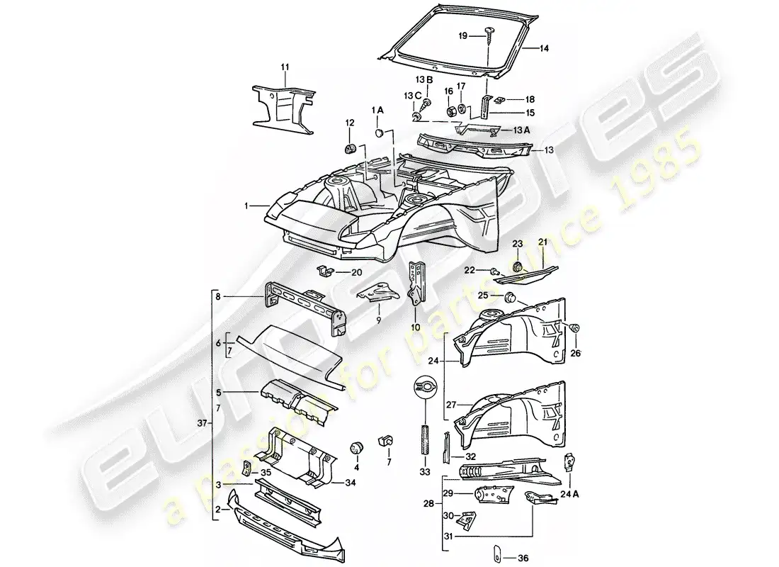 porsche 1983 (944) body front section parts diagram