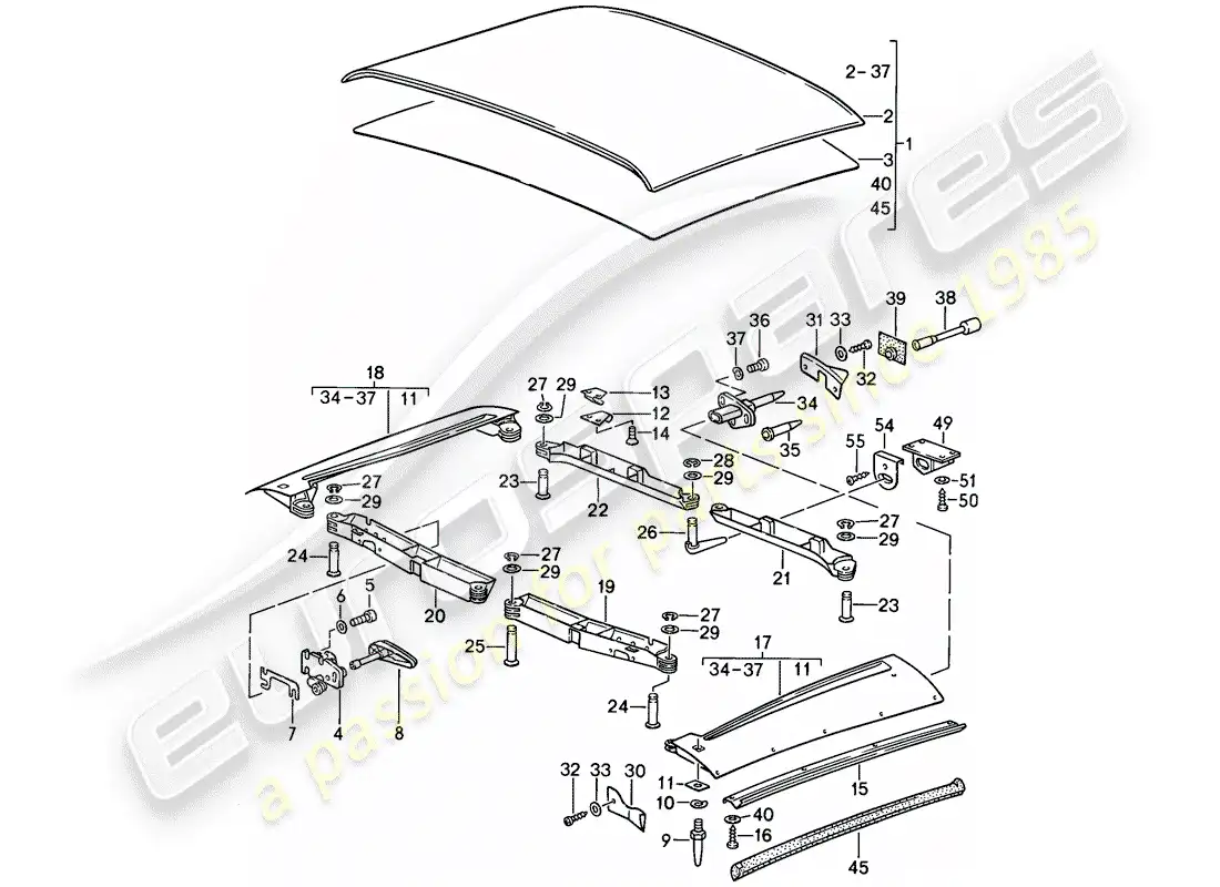 porsche 1987 (911) soft top parts diagram