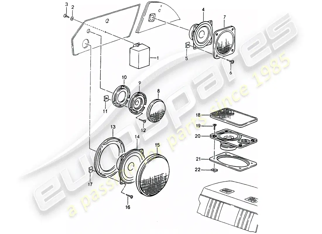 porsche 1990 (964) loudspeaker parts diagram