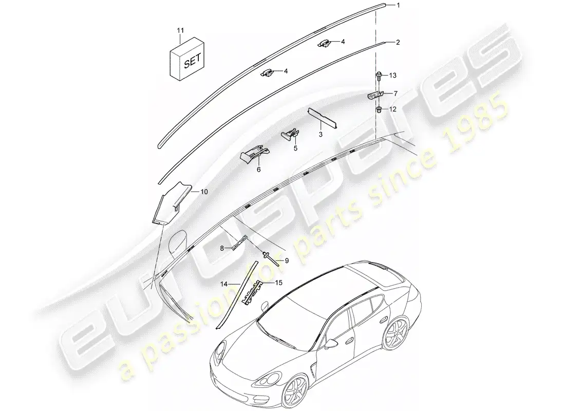 porsche 2014 (panamera 970) roof edge strip parts diagram