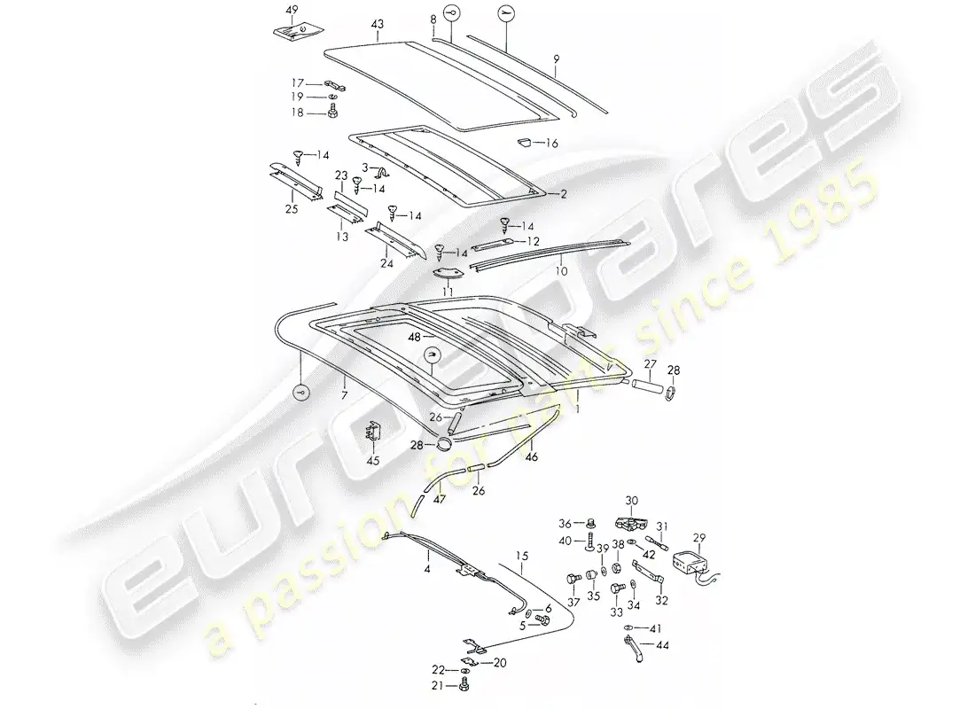 porsche 1973 (911) sunroof - electric parts diagram