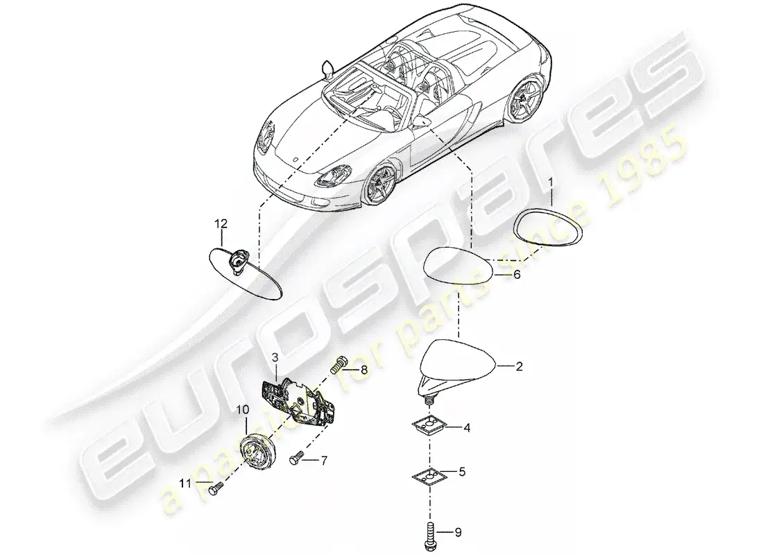 porsche 2004 (carrera gt) rear view mirror - rear view mirror inner parts diagram