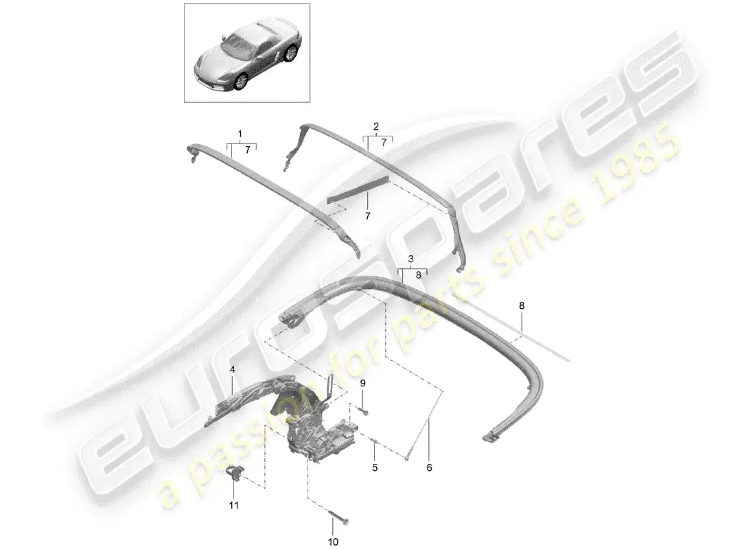 porsche 2018 (718 boxster) top frame parts diagram