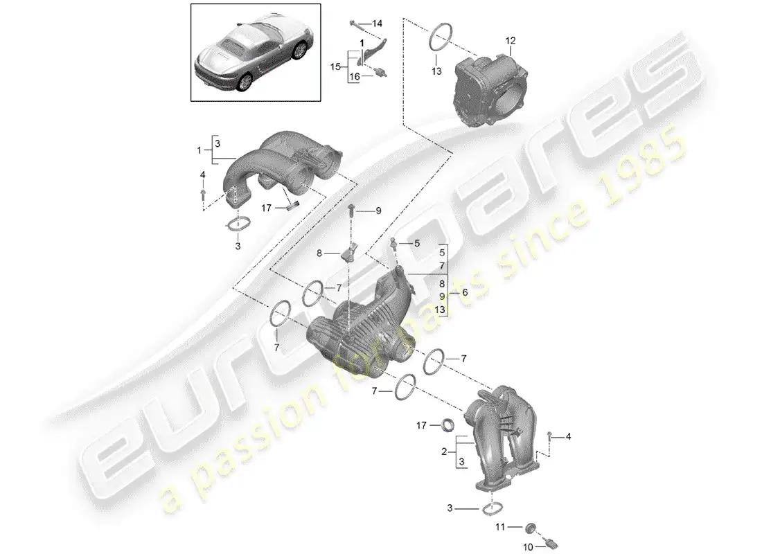 porsche 2018 (718 boxster) intake air distributor parts diagram