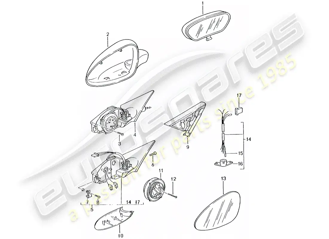 porsche 2004 (986 boxster) rear view mirror inner - rear view mirror parts diagram