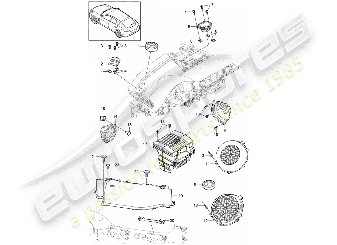porsche 2013 (panamera 970) loudspeaker parts diagram