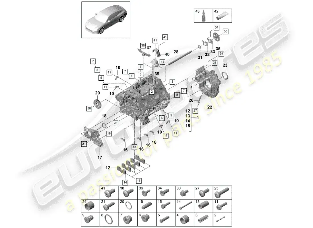 porsche 2019 (panamera 971-1) crankcase parts diagram
