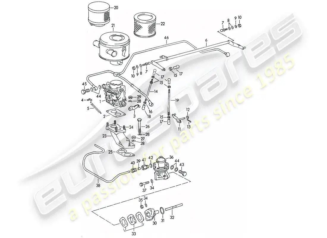 porsche 1958 (356/356a) carburetor - pallas-zenit 32ndix - and - fuel supply line - m 67 001 >> - m 81 201 >> part diagram